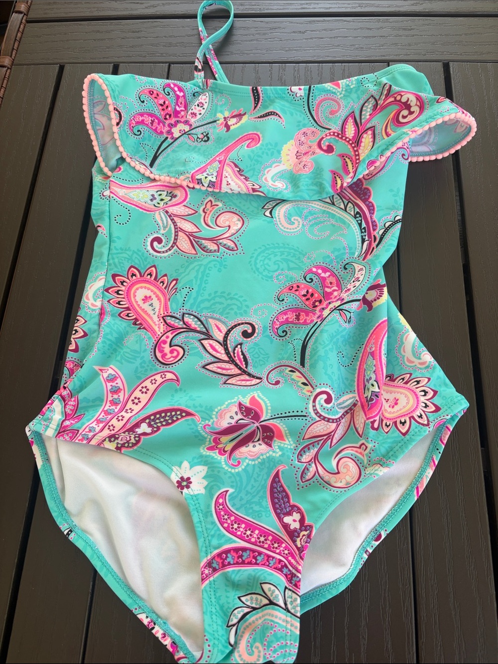 Gossip Girl Aqua Paisley Kids One-Piece Swimsuit with Pink Accents
